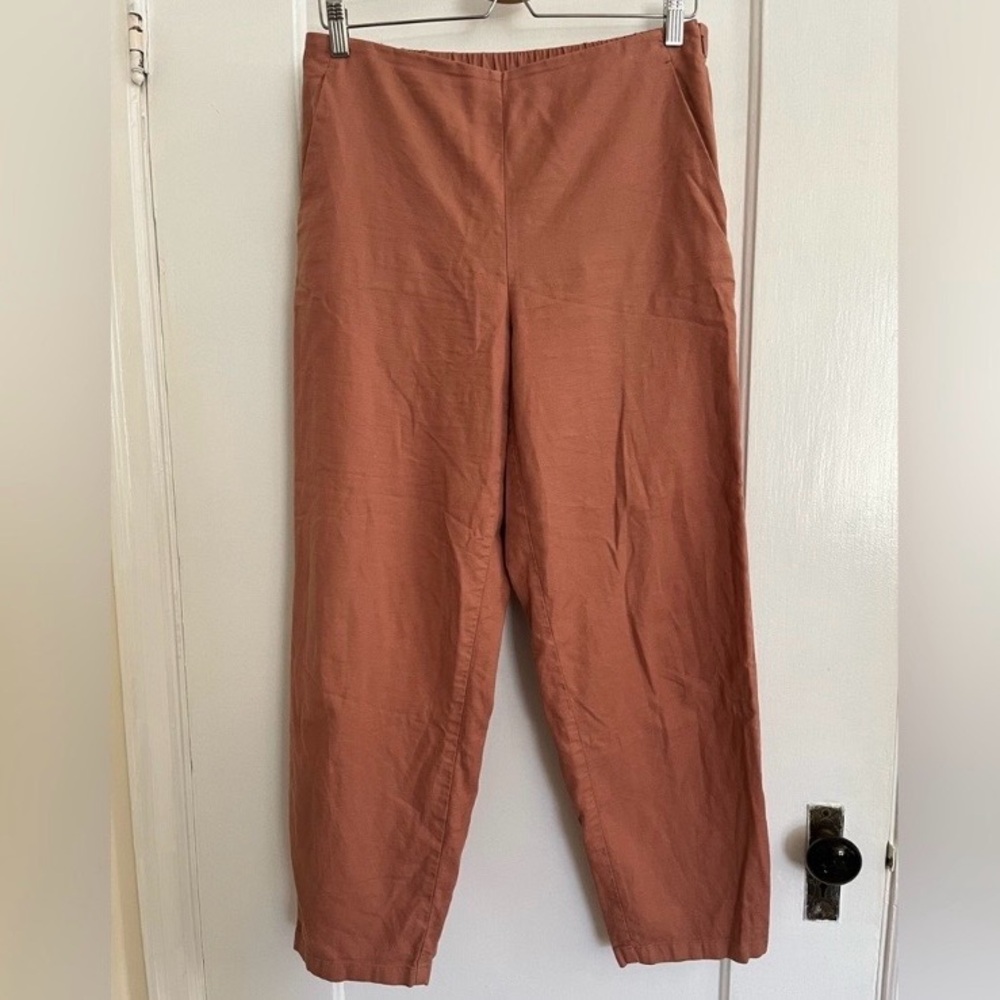 Eileen Fisher Terracotta Orange Hemp Loose Fit Stretch Waist Pants